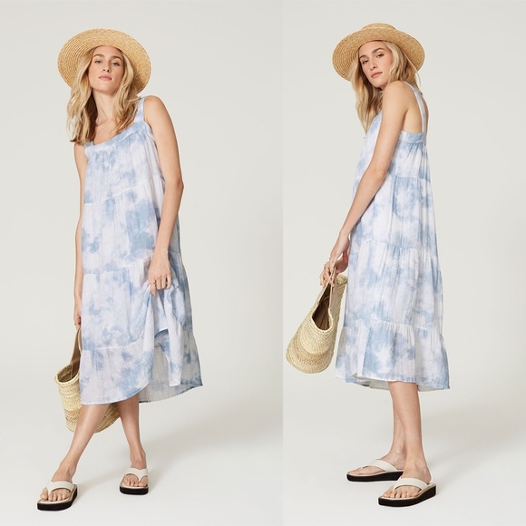 RAILS | Blue Coastal Vacation Amaya Midi Tier Dress in Cascade Tie Dye | Size XS - Picture 1 of 13